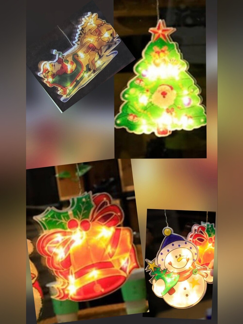 Set of 4 new in box led battery operated window lights with suction cups.